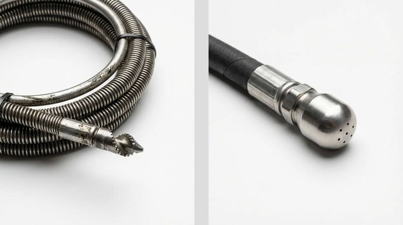 Drain snake cable and hydro jetting nozzle used for drain cleaning in Monticello, IL