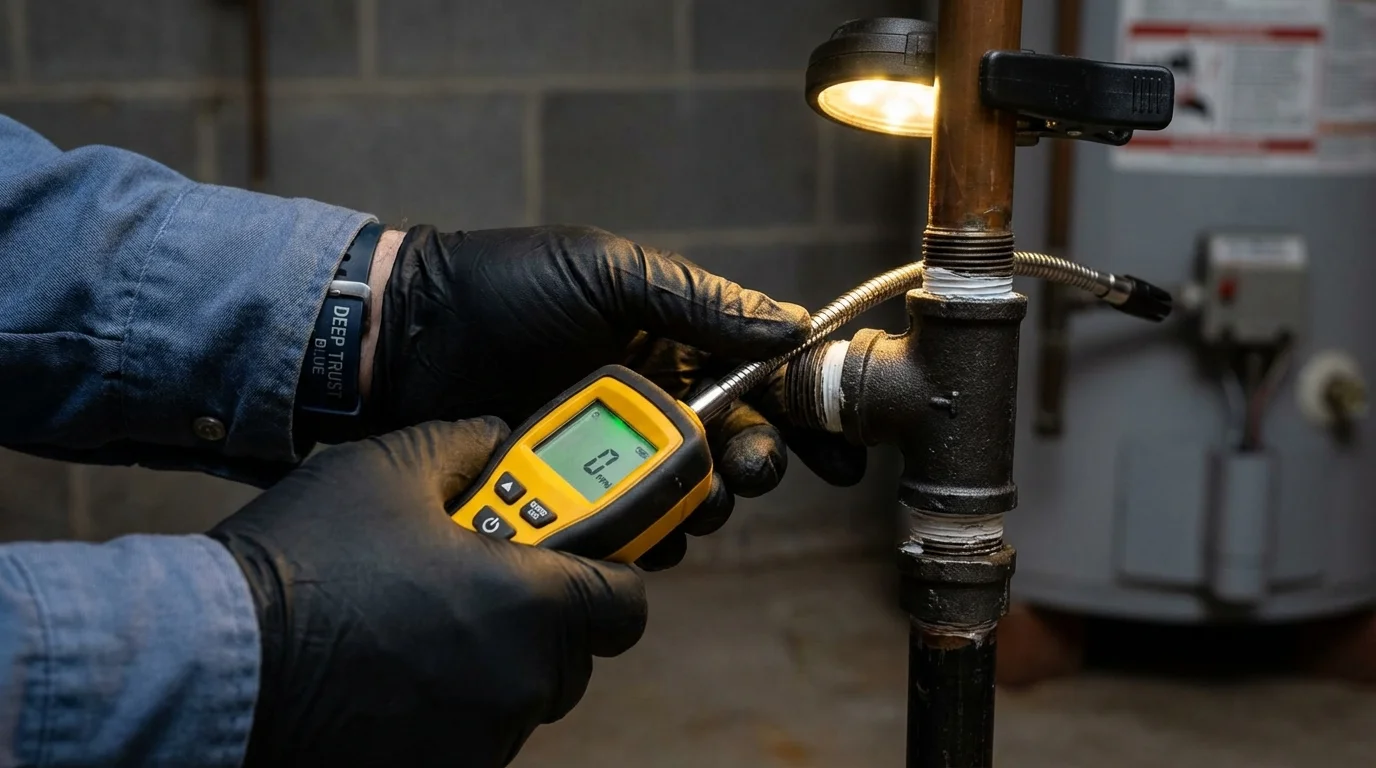 Gas leak detection with electronic sniffer by Johns Plumbing LLC in Monticello