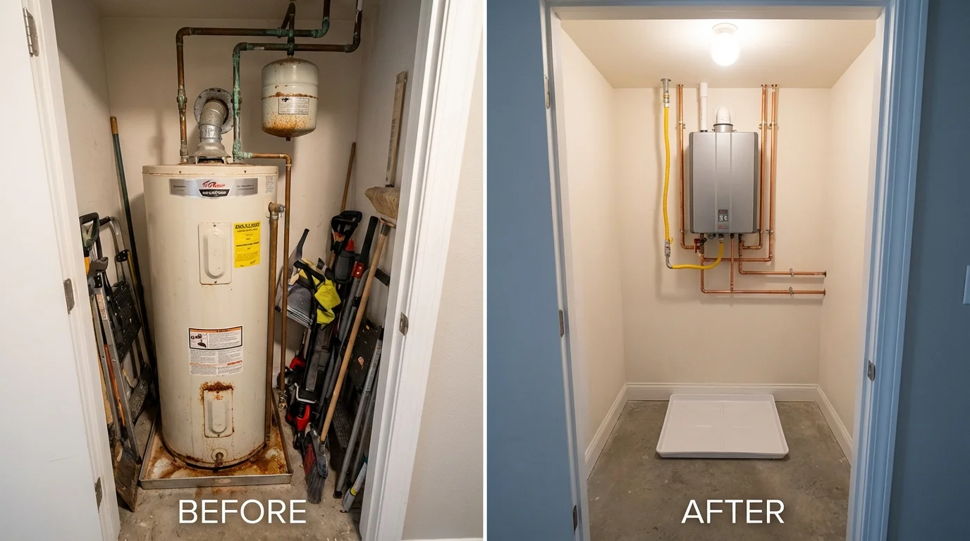 Tank water heater versus wall-mounted tankless unit comparison for Monticello, IL homeowners